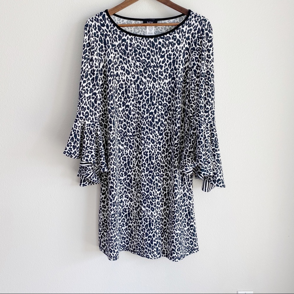 MSK Leopard Bell Sleeve Dress Black White NWT L